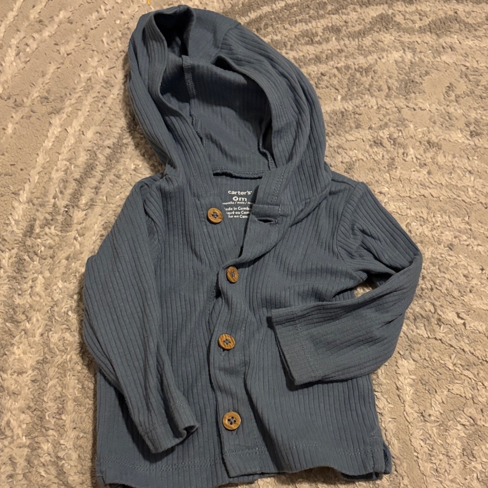 Carter's Blue Hooded Button-Up Sweatshirt - 6 months